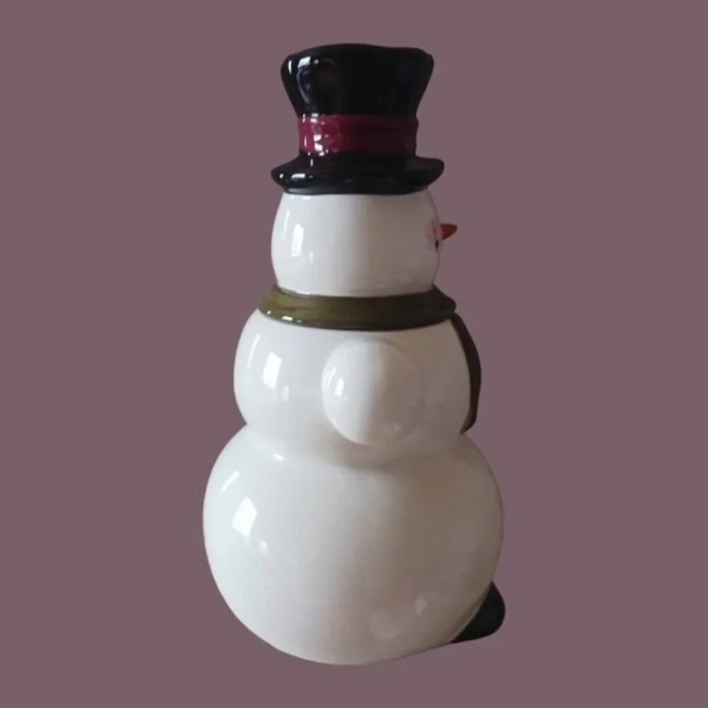 Tabletop unlimited snowman cookie jar white black color 14.5tall×8W